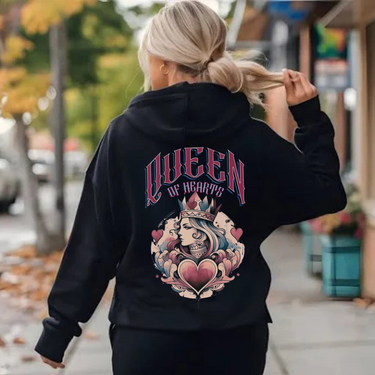 Bold Women’s Warrior Hoodie with Crown and Heart Design